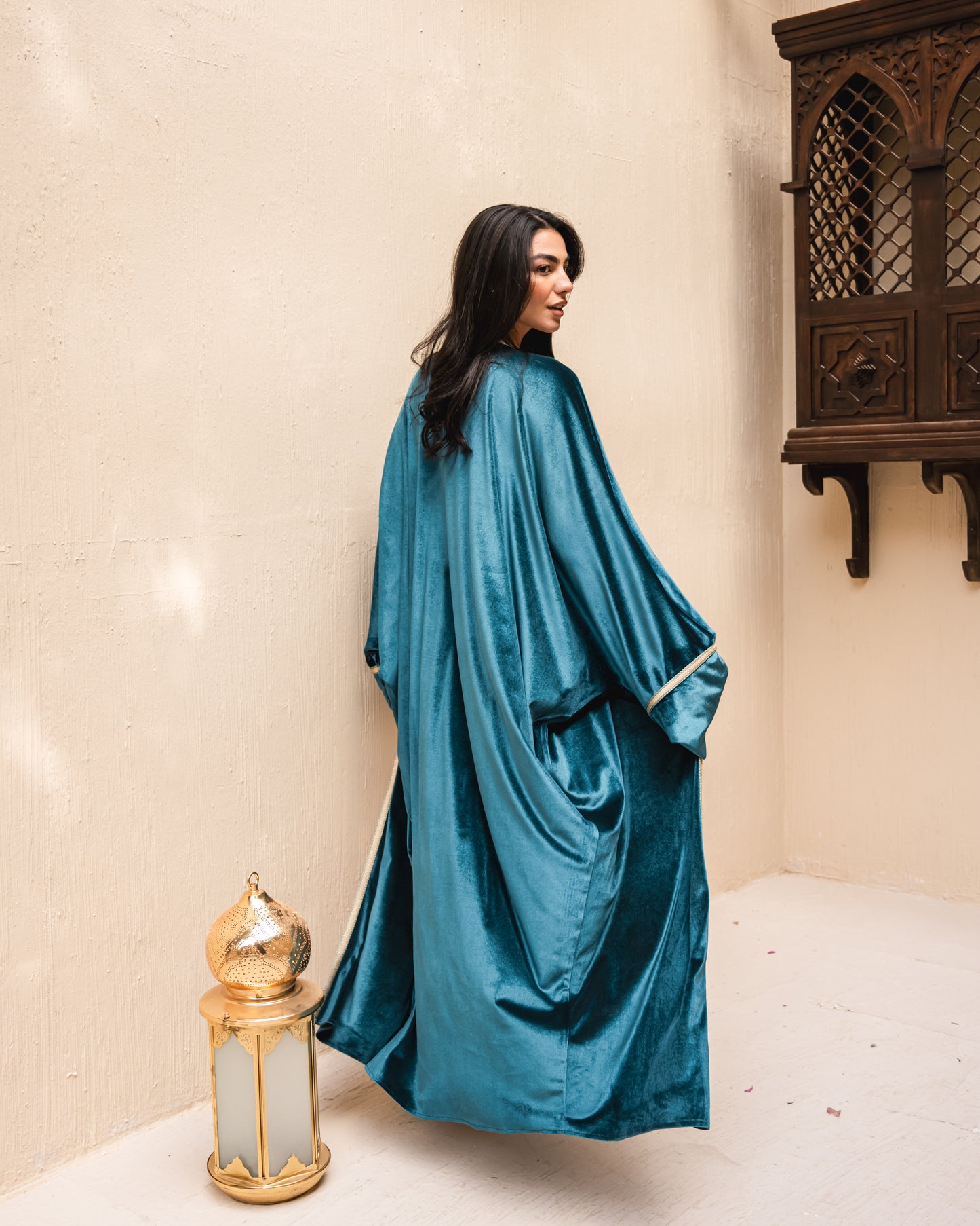 Gamila Velvet Kaftan in Petrol Green