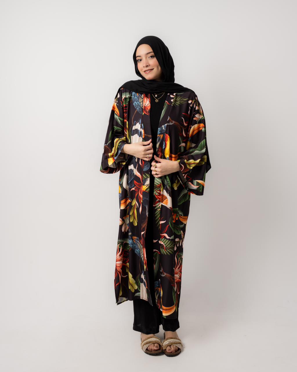 Black Printed Maxi Kimono