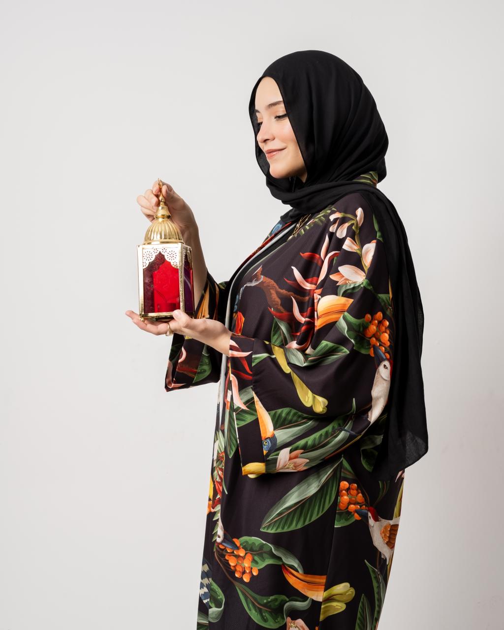 Black Printed Maxi Kimono