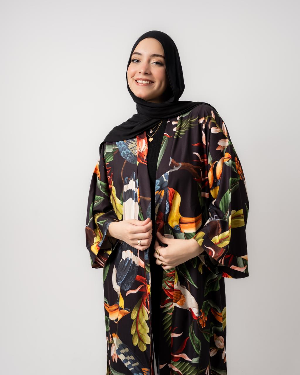 Black Printed Maxi Kimono