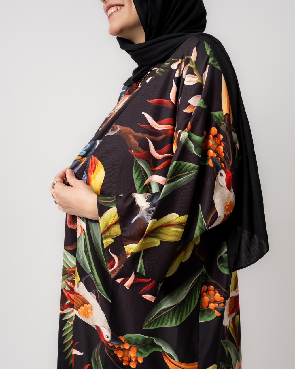 Black Printed Maxi Kimono