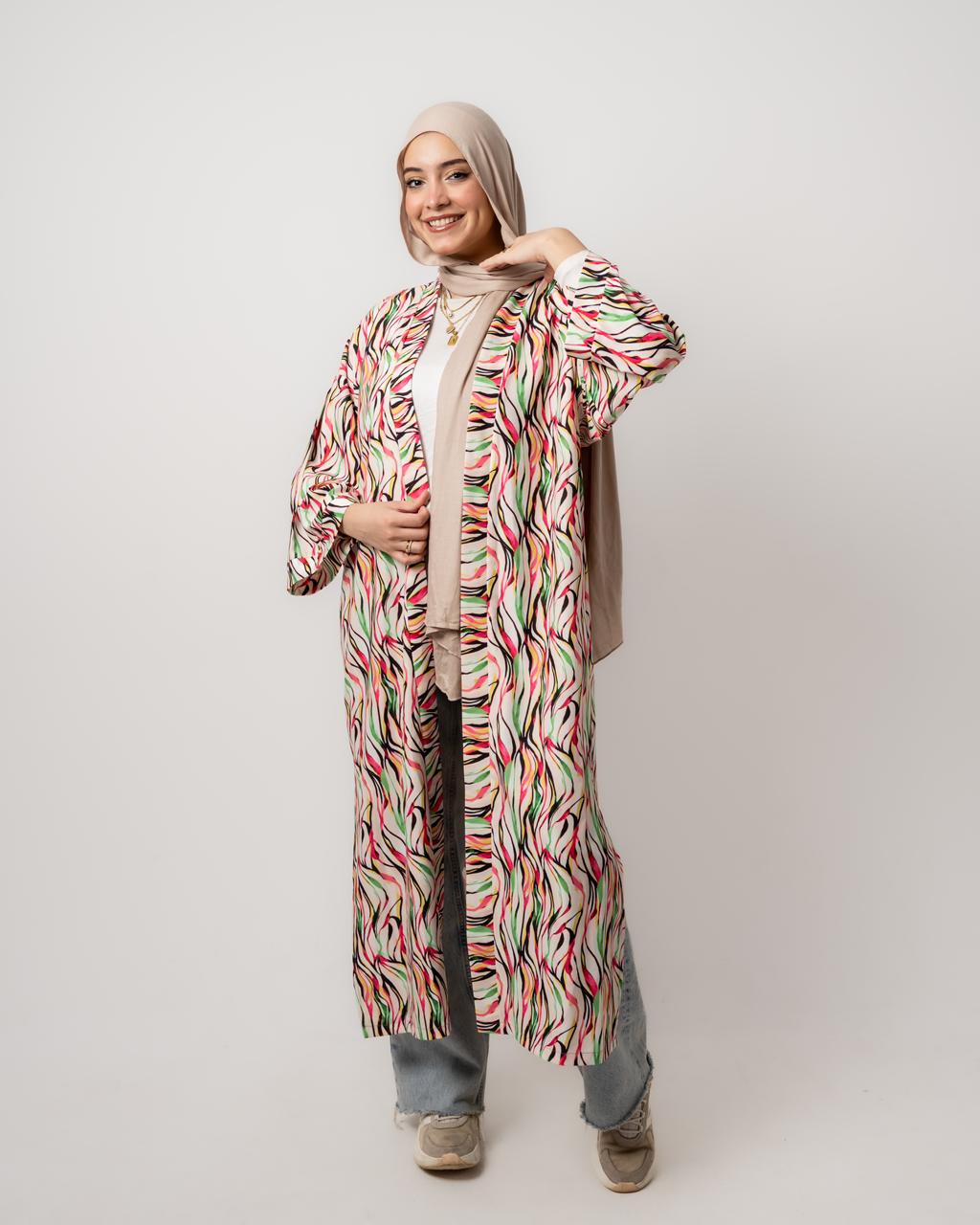 White Printed Maxi Kimono