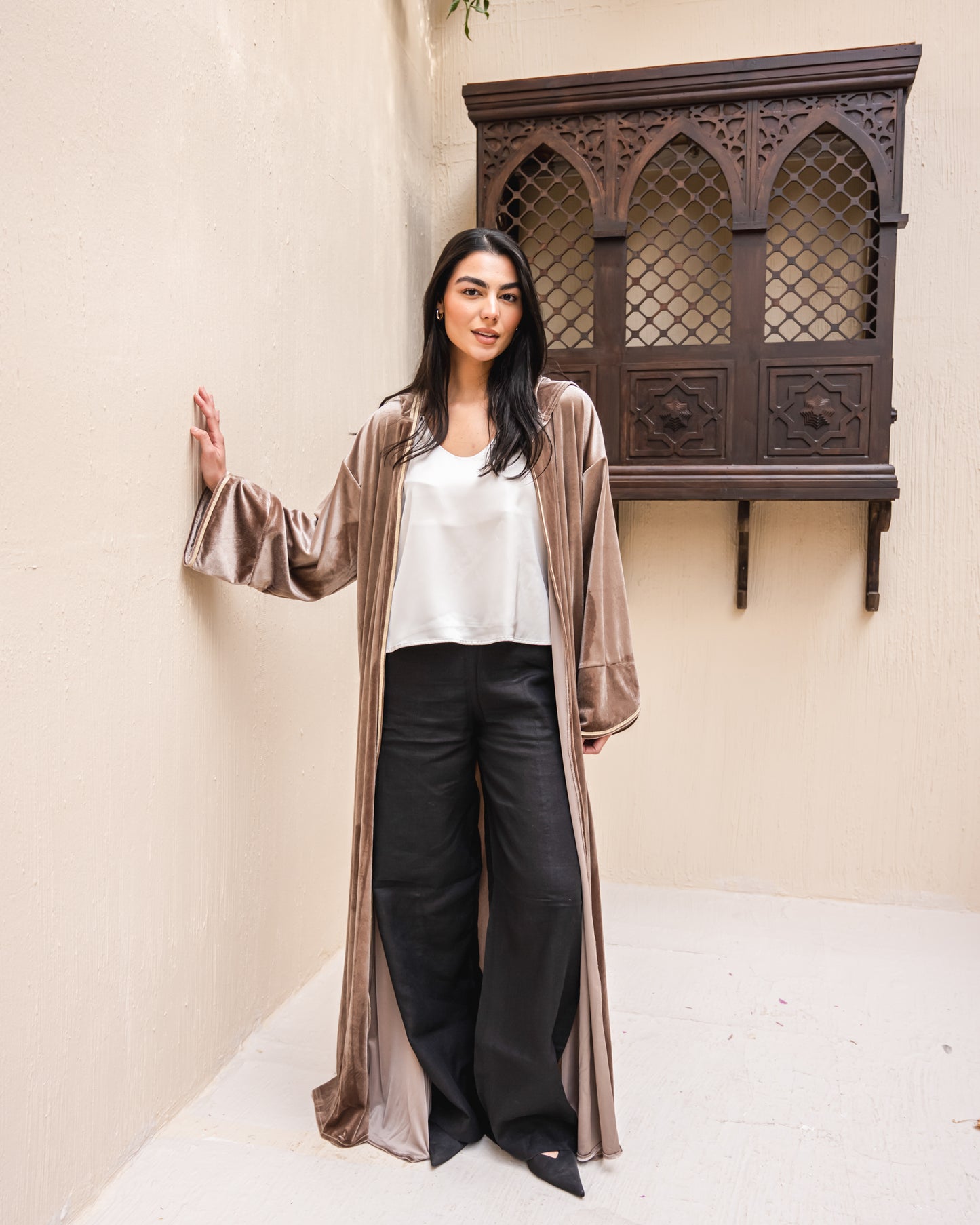 Velvet elegance kaftan in coffee brown