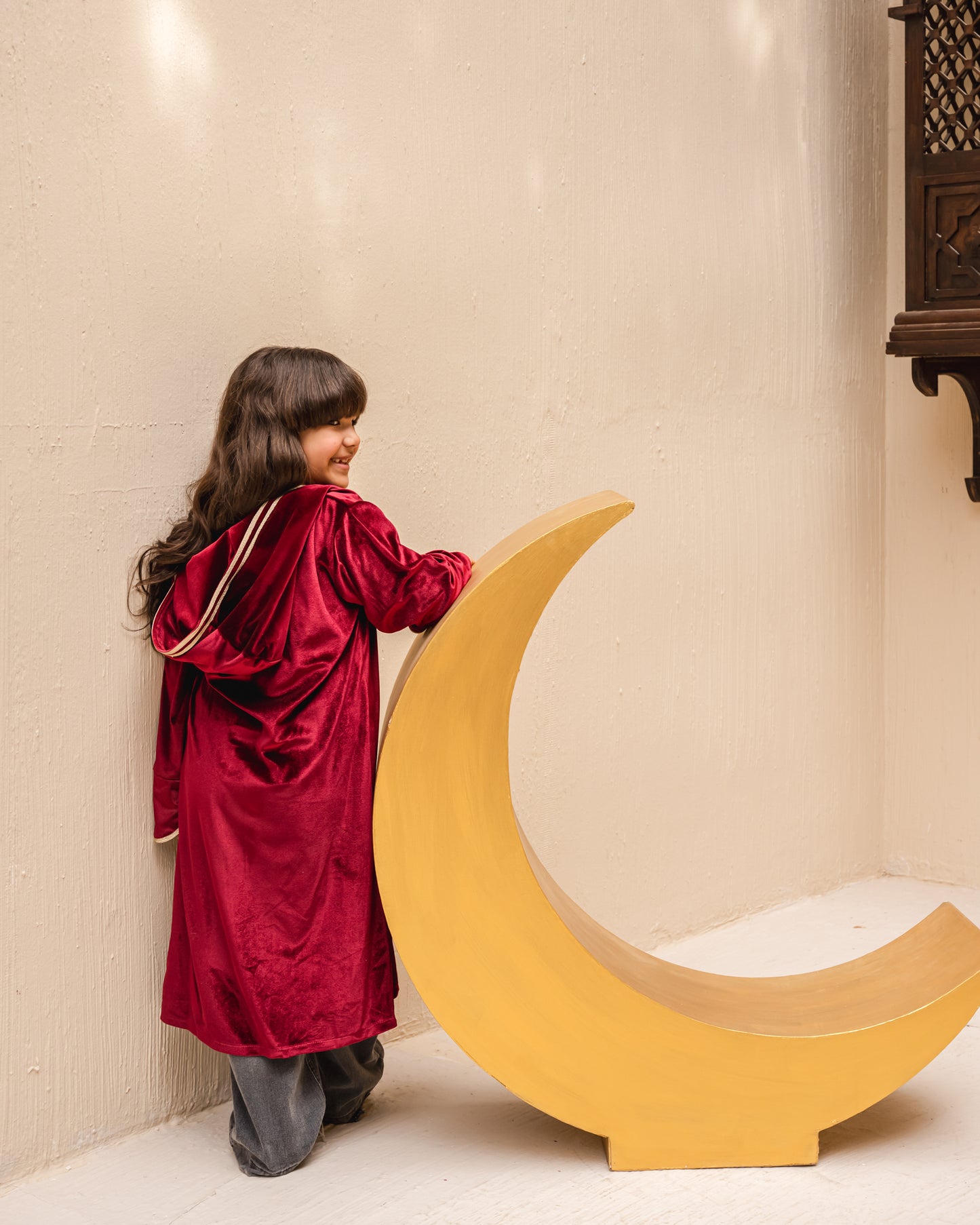 Velvet elegance kaftan in burgundy kids