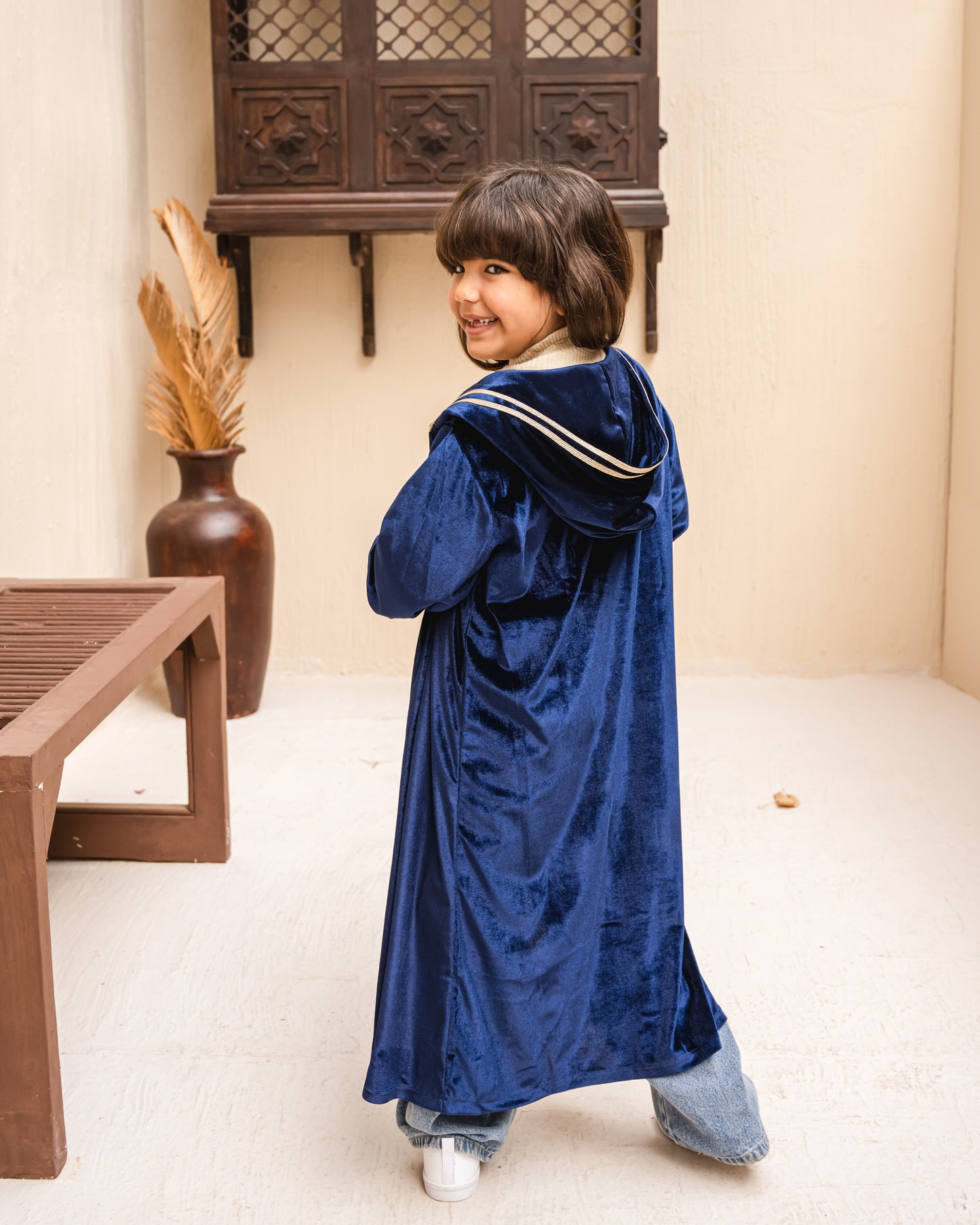 Velvet elegance kaftan in royal blue kids