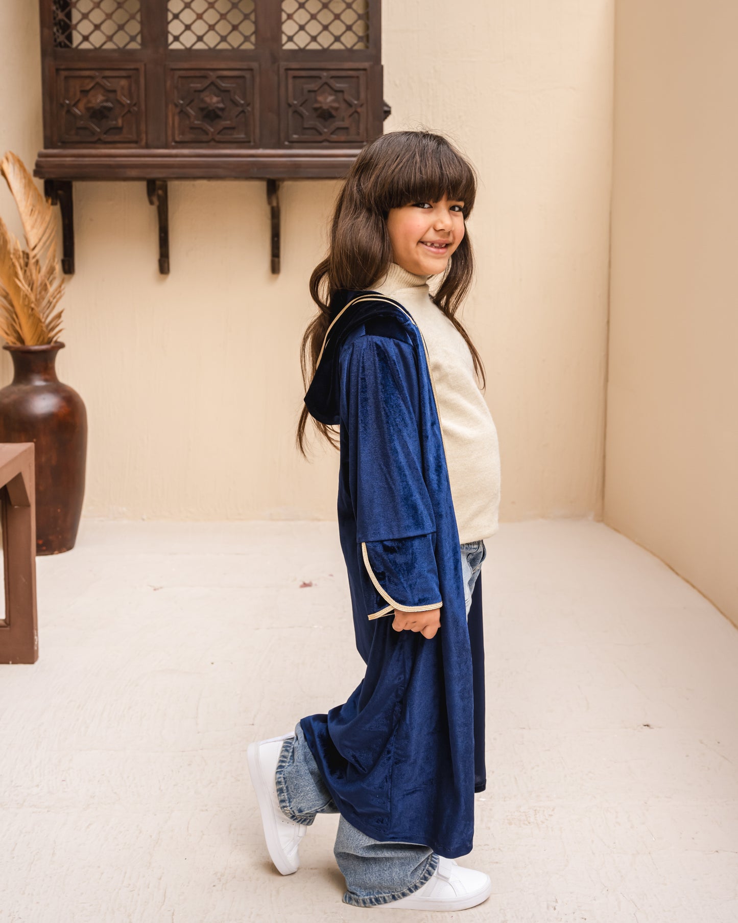 Velvet elegance kaftan in royal blue kids