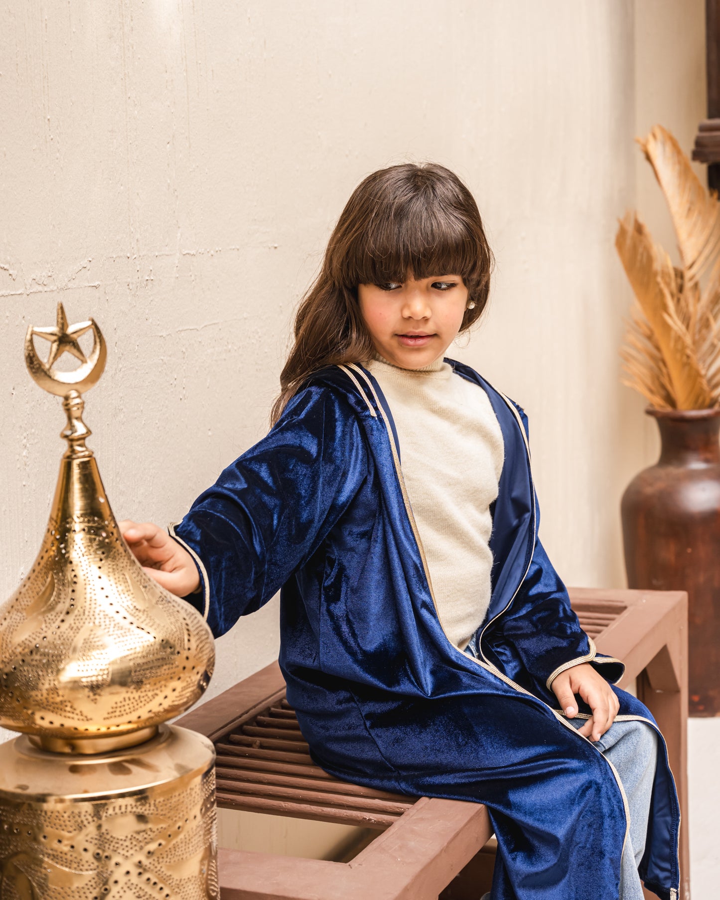 Velvet elegance kaftan in royal blue kids