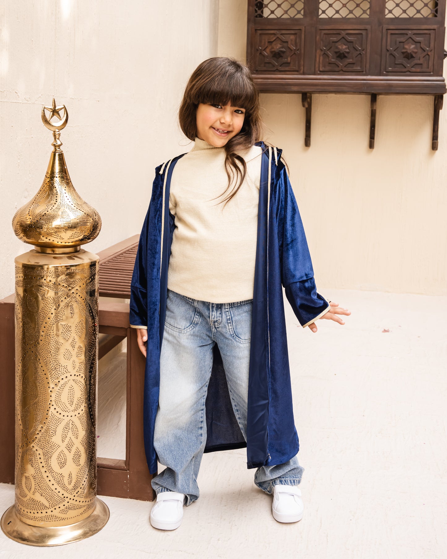 Velvet elegance kaftan in royal blue kids