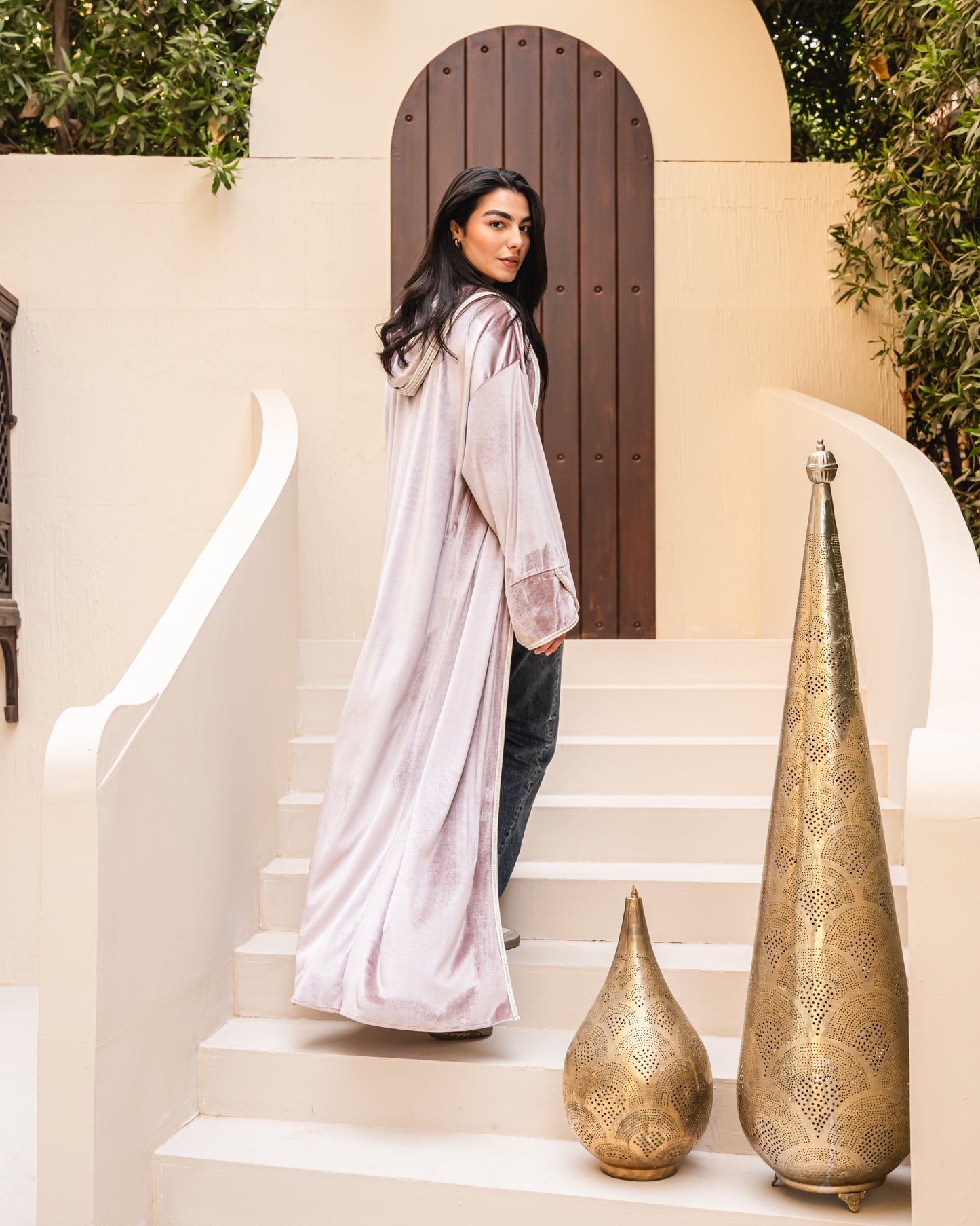 Velvet elegance kaftan in rose