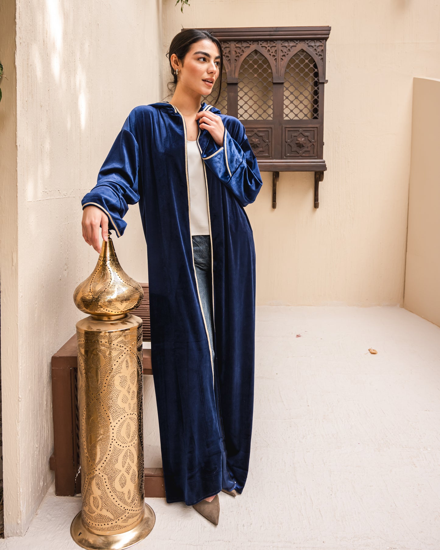 Velvet elegance kaftan in royal blue