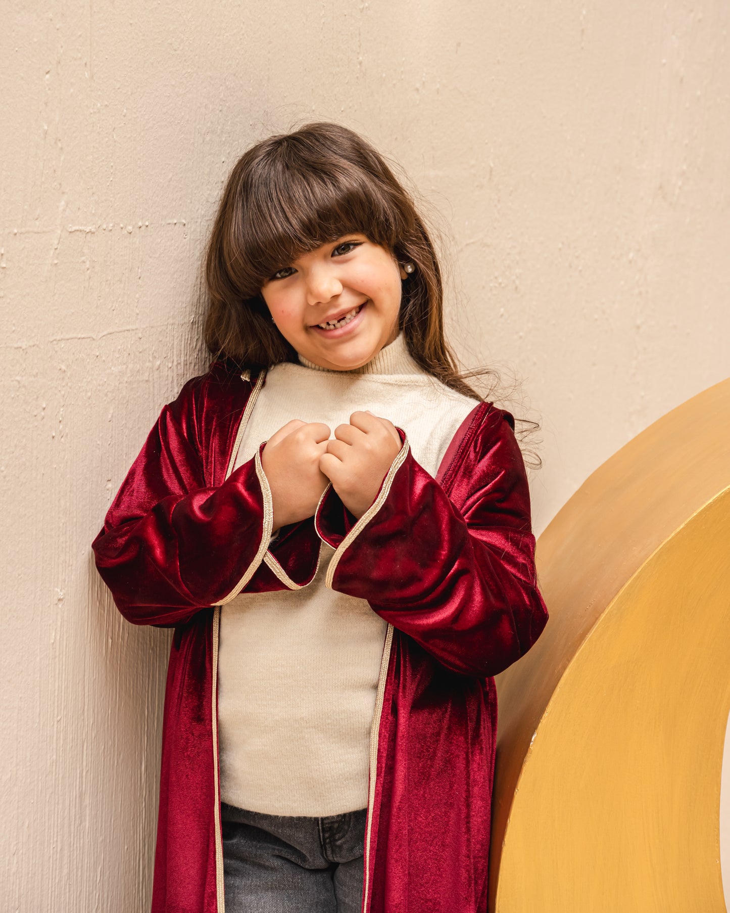 Velvet elegance kaftan in burgundy kids