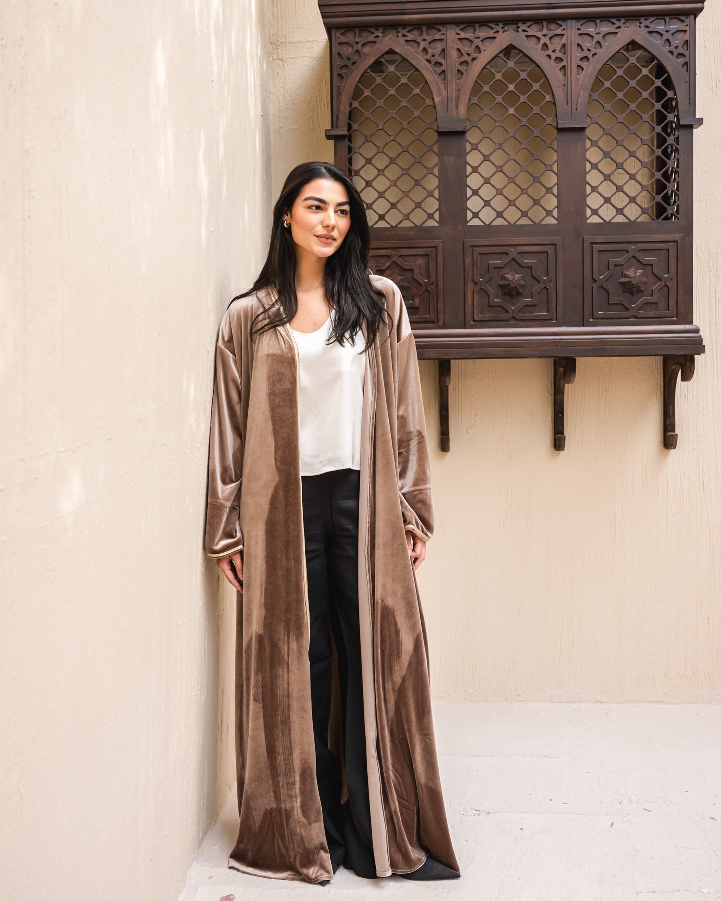 Velvet elegance kaftan in coffee brown