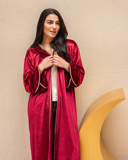 Velvet elegance kaftan in burgundy