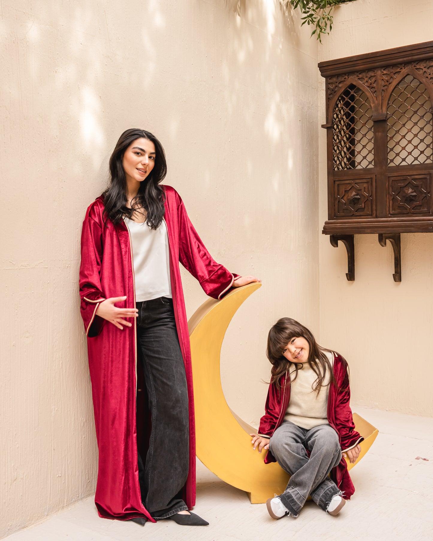 Velvet elegance kaftan in burgundy kids