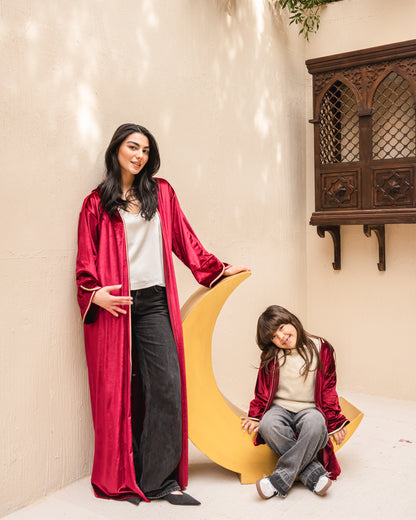 Velvet elegance kaftan in burgundy kids