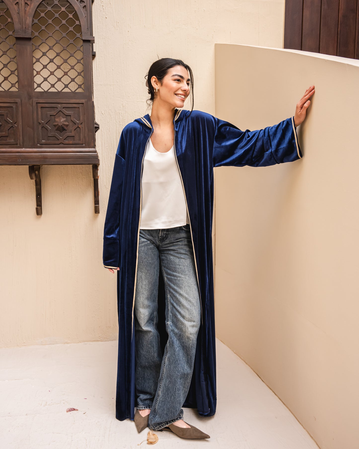 Velvet elegance kaftan in royal blue