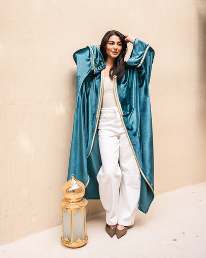 Gamila Velvet Kaftan in Petrol Green