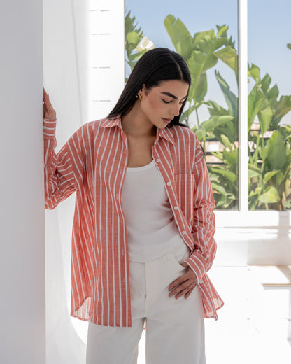 Stripped Shirt In Burnt Orange