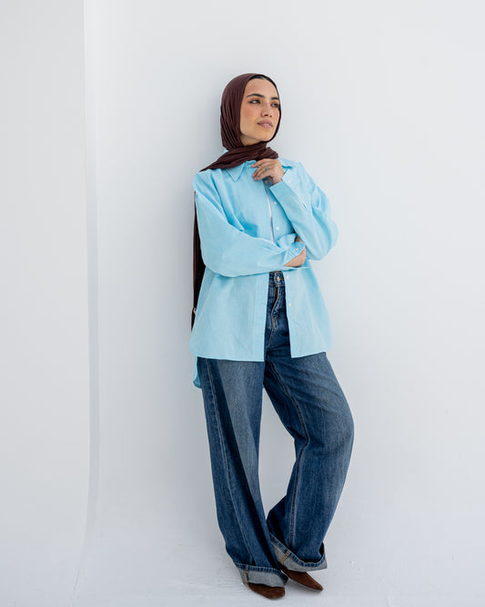 Linen Daily Shirt In Babyblue