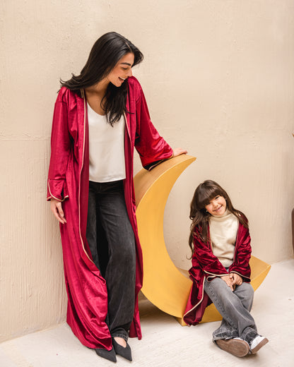 Velvet elegance kaftan in burgundy kids