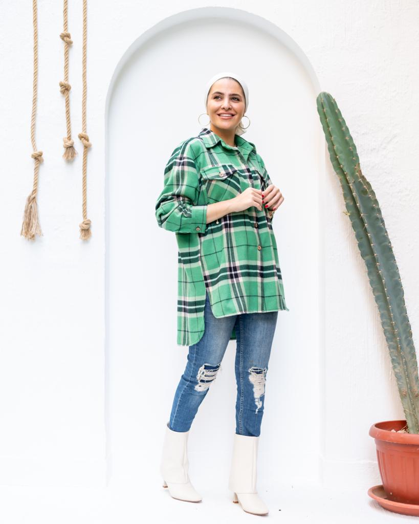 Light green plaid winter shirt