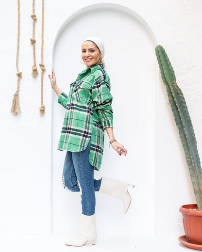 Light green plaid winter shirt