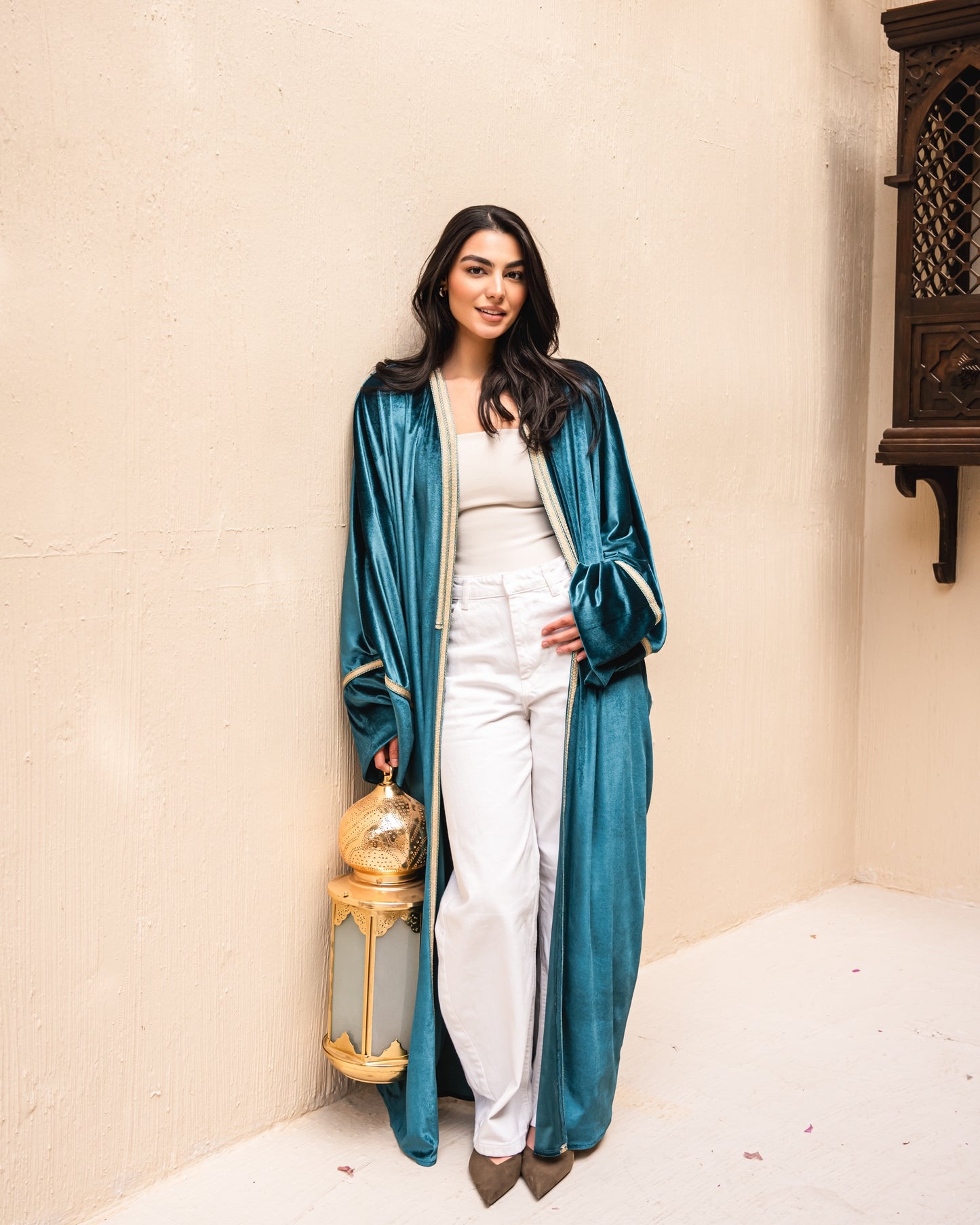 Gamila Velvet Kaftan in Petrol Green