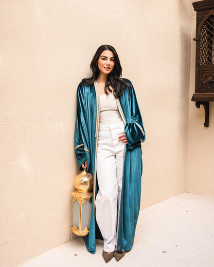Gamila Velvet Kaftan in Petrol Green
