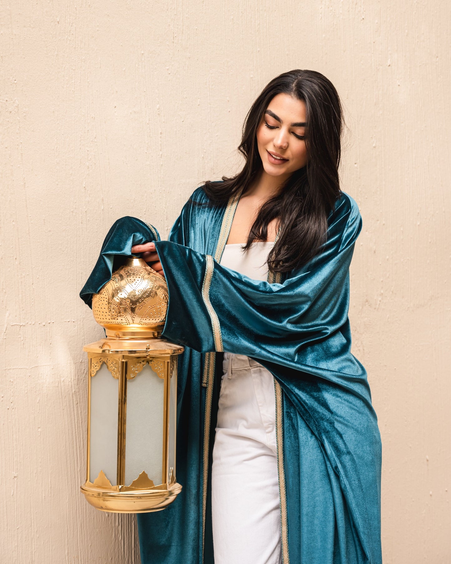 Gamila Velvet Kaftan in Petrol Green