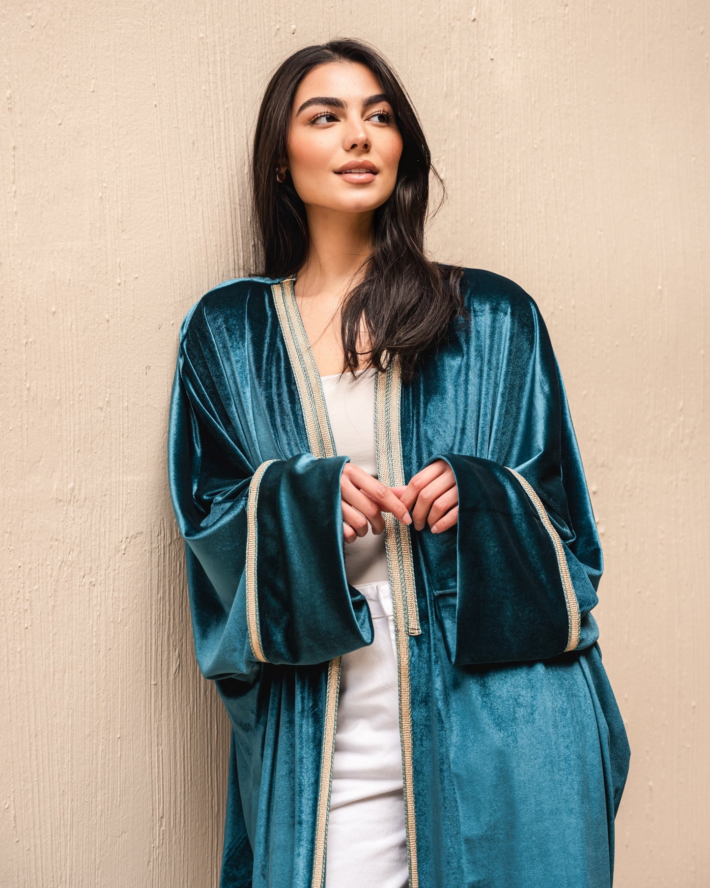 Gamila Velvet Kaftan in Petrol Green