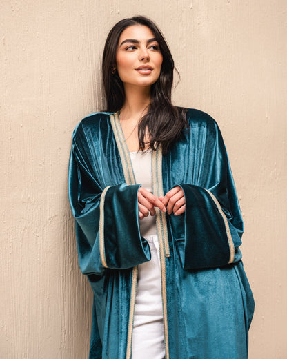 Gamila Velvet Kaftan in Petrol Green