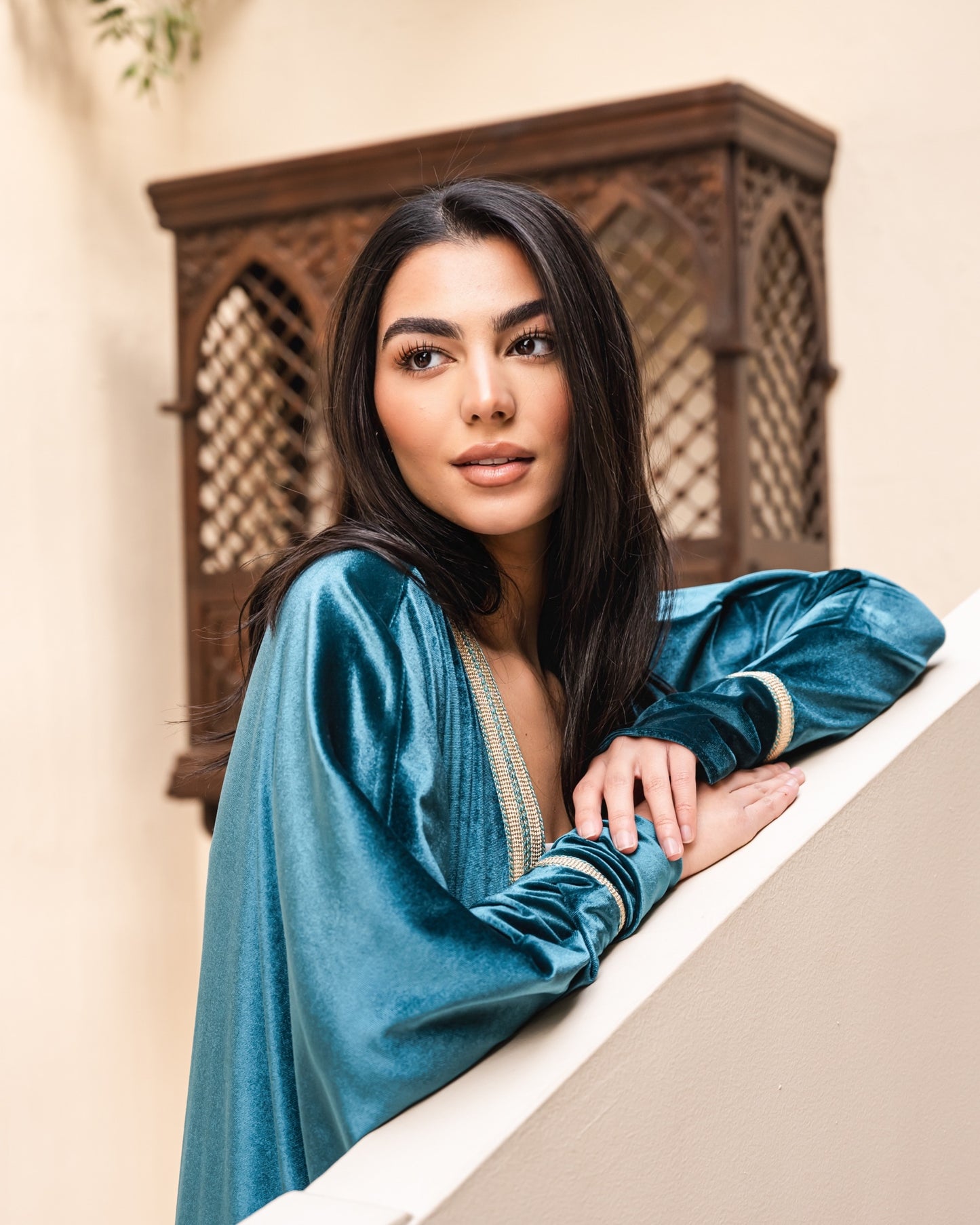 Gamila Velvet Kaftan in Petrol Green