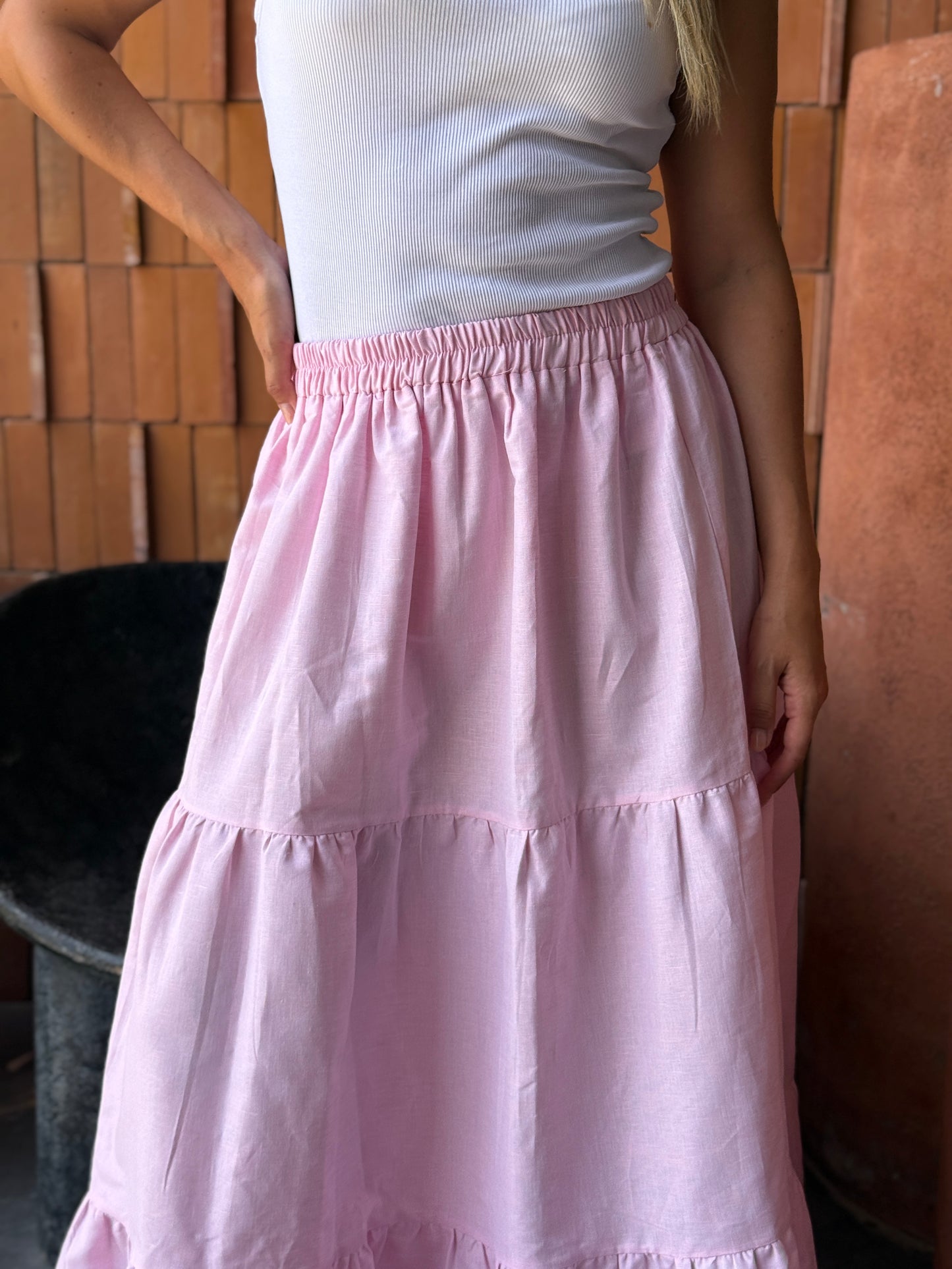 Linen skirt in pink